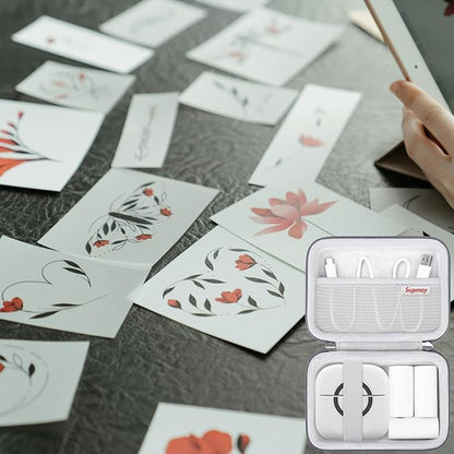 Hard Travel Case for Cabaro Mini Printer Sticker Thermal Printer, Bluetooth Portable Phone Printer Storage Holder Protection Case with Zipper Mesh Pocket fit Rolls Paper, Charging Cable, Grey