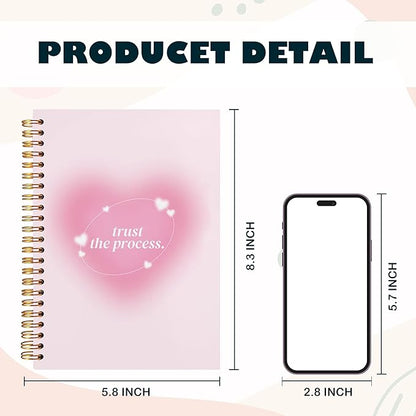 BearCake Pink Notebook,Preppy Notebook,Preppy Composition Notebook,Y2K Notebook Journal,Trust the Process,Pink Aesthetic Spiral Notebook,Hardcover 5.5x8.3