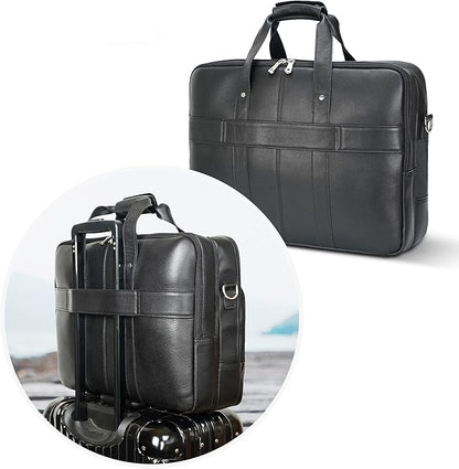Polare X-Large 18" Full Grain Leather Briefcase For Men Business Travel Case Messenger Bag Fits 17.3" Laptop