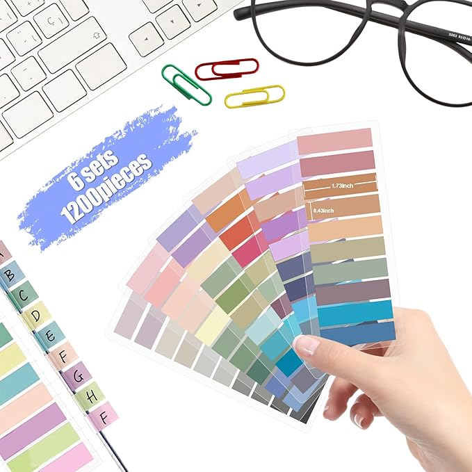 Sticky Tabs 1200 pcs Book Tabs for Page Markers,Morandi Sticky Note Tabs Page Markers for Notebooks,Book Markers,Colorful Book Tabs, Annotation supplies，Transparent Sticky Tabs for Books,Post It Notes