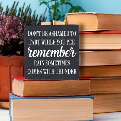 Funny Bathroom Decor Desk Decor Wooden Box Sign Rustic Black Wood Block Plaque Box Sign for Home Farmhouse Bar Toilet Washroom Shelf Table Decoration Don't be Ashamed to Fart While Peeing Sign