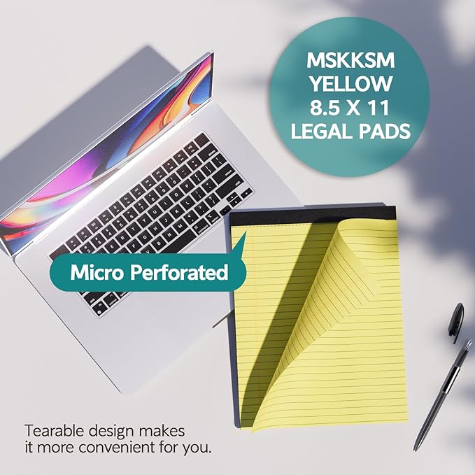Legal Pads 8.5 x 11, 6 Pack Yellow Note Pads 8.5 x 11 Writing Pads, Wide Ruled Legal Notepads, Lined Pads of Paper Yellow Paper Pads, 30 Sheets Per Notepad for School, Home, Office, Business