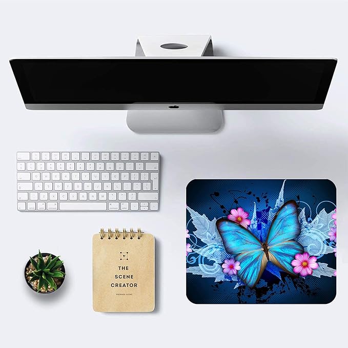 Blue Butterfly Mouse Pad Non-Slip Rubber Base Gaming MousePads for Computers Laptop Office,Cute Mouse Pads with Designs for Women,9.5"x7.9"x0.12"(240mm x 200mm x 3mm)