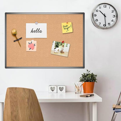 VIZ-PRO Cork Notice Board, 36 X 24 Inches, Cork Bulletin Board with Black Aluminium Frame