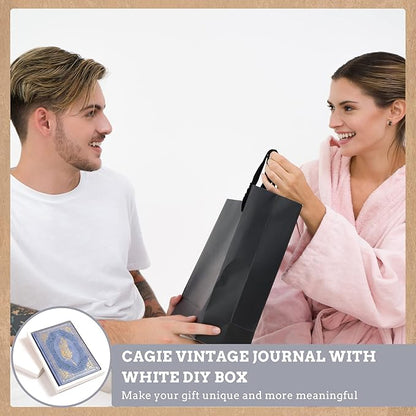 CAGIE 320 Pages Thick Hardcover Journaling Notebooks Vintage Leather Journal for Women Men A5 College Ruled Journals for Writing with Gift Box, 5.7 x 8.3 in, Light Blue