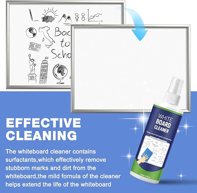 12 Pack Whiteboard Cleaner Spray 8.5oz Dry Erase Board Cleaner with 4 Cloths Non Toxic Dry Erase Cleaner Removes Stubborn Marks from Whiteboards