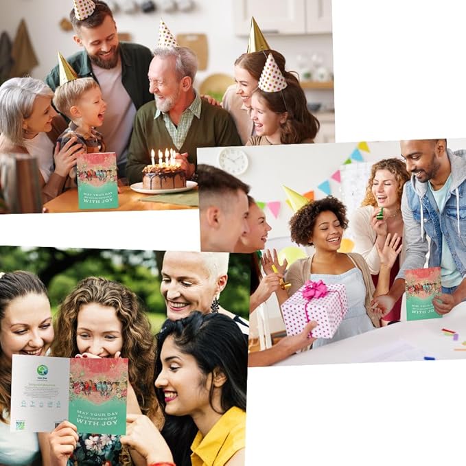 Tree-Free Greetings - Birthday Card - Artful Designs - 1 Card + Matching Envelope - Made in USA - 100% Recycled Paper - 5 x 7 - Overcrowded with Joy (VO69645)