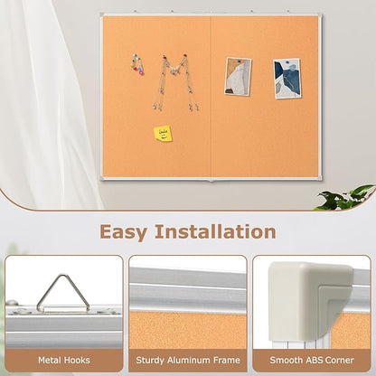 DOLLAR BOSS Foldable Cork Board, 60 x 36 Inch Corkboard, Extra Large Bulletin Board, Portable Double sided Aluminum Frame Wall Mounted Pin Board for Office School Supplies Dorm Decor with 20 Push Pins