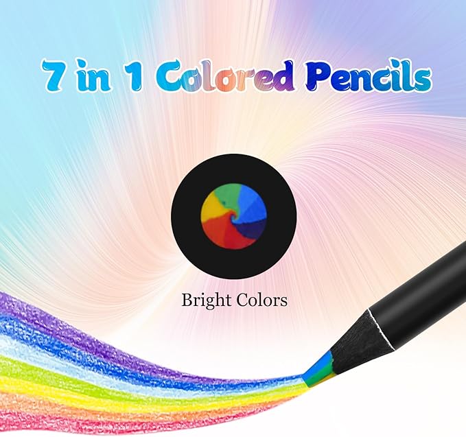 7 Color in 1 Rainbow Colored Pencils, Black Wooden Pencils, Multicolored Art Supplies for Coloring Drawing Sketching, Pre-sharpened 16Pcs