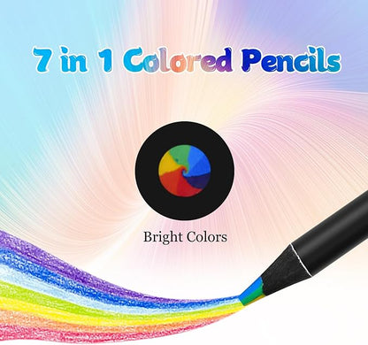 7 Color in 1 Rainbow Colored Pencils, Black Wooden Pencils, Multicolored Art Supplies for Coloring Drawing Sketching, Pre-sharpened 16Pcs