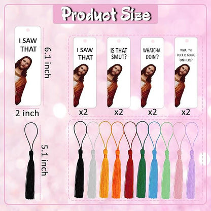 8 Pack Peeking Jesus Bookmark, Peeking Jesus is That Smut Bookmark, Peeking Jesus I Saw That Bookmark, Whatcha Doin'? (Silvery)