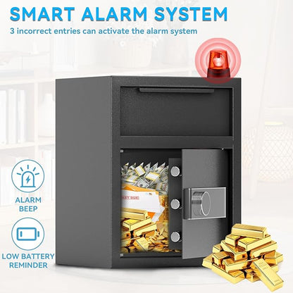 1.8 CUB Drop Safe, Safe Box with Front Drop Slot Fireproof, Digital Security Safe Box with Combination Lock, Security Money Safe for Cash and Documents, Silent Safe for Business Office Home