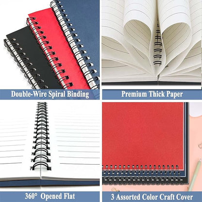 GINMLYDA 3Pack Small Spiral Notebook A5, 8.25x5.5” 120 Lined Pages Wide Ruled Spiral Journal Bulk Blank Kraft Cover Spiral Bound Notebook & Writing Pads for Home Office Meeting Work Note Taking