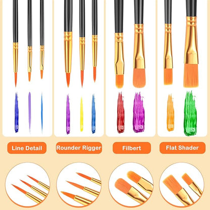 ESRICH Acrylic Paint Brushes Set, 20 Packs / 200 Pcs Nylon Hair Paint Brushes,Paint Brush Set Suitable for Oil,Watercolor,Rock Body Face Art, Kids Adult Perfect Art Painting Craft Paint Brush Kits.