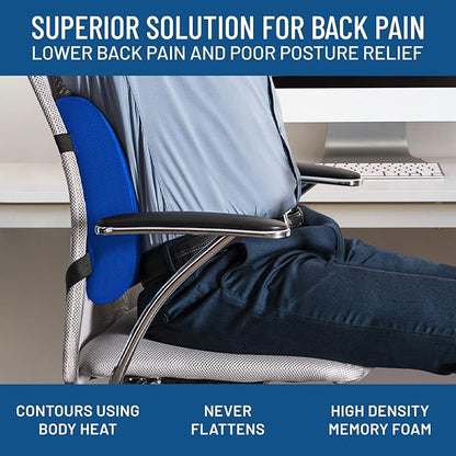 Everlasting Comfort Lumbar Support Pillow for Office Chair - Memory Foam Back Cushion for Chair, Car, Couch - Lumbar Pillow Promotes Better Posture, Back Pain Relief - Ideal for Gaming and Desk Chairs