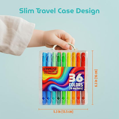 36 Colors Double Sided Washable Mini Markers, Water Based Non-Toxic Thin Marker with Case, Travel Essentials for Kids,Easter Basket Stuffers for Kids, School Supplies, Art Supplies