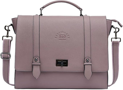 EaseGave Women's 15.6 Inch Laptop Briefcase, Vintage Purple Saffiano Eco-Leather, 4 Large Compartments, 2 Slip Pockets, 1 Zip-Fastening Pocket