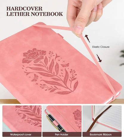 Lined Journal Notebook for Women, Hardcover Leather Journaling Notebooks, Pink B5 200 Pages Large Journals for Writing, College Ruled Notebook for Work School, Note Taking, Business Diary 7.6'' X 10''