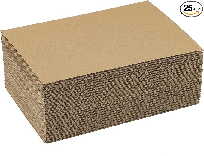 Mat Board Center, 25 pack 6x9 Brown Cardboard sheet, 1/8 inch thick, Flat Corrugated Cardboard Inserts for Packing, Shipping, Mailing, Cardboard Backing, Art Craft Card Board