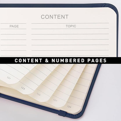 RETTACY Journaling Notebooks, A5 Lined Journal Notebook with 192 Numbered Pages, 5.7'' × 8.3'' Medium Size, for Writing, Work, Office, Leather Hardcover, 100 GSM Thick Paper (Navy Blue)
