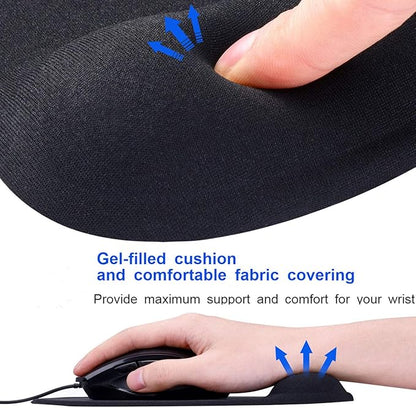 JIKIOU Mouse Pad, 2 Pack Ergonomic Mouse Pads with Comfortable Gel Wrist Rest Support and Lycra Cloth, Non-Slip PU Base for Easy Typing Pain Relief Durable and Easy to Clean Small Black