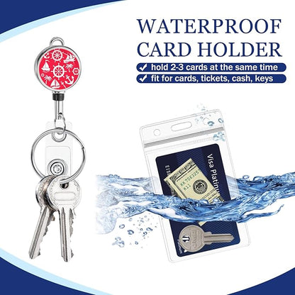 Giancomics Lanyards for Cruise Ships Cards Key, Lanyards with Retractable Badge Reel, Cute Waterproof ID Badge Holder Cruise Essentials Must Haves Zip Card Protector Red Blue 2 Pack