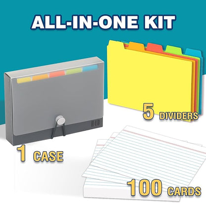 H4D 4x6 Index Card Case with 100 Heavyweight Ruled Index Cards and Dividers, Black