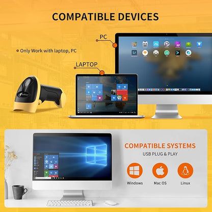 Handheld USB 1D 2D Barcode Scanner Reader for Computers, NetumScan Handheld Wired Automatic QR Bar Code Scanners for Mobile Payment, Store, Supermarket, Warehouse