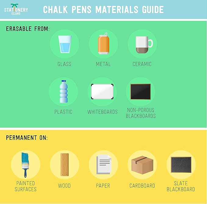 STATIONERY ISLAND Chalk Pens for Blackboard, Liquid Chalk Markers for Chalkboard and Glass, Wipeable Chalk pens for Window Drawing,8 Colours