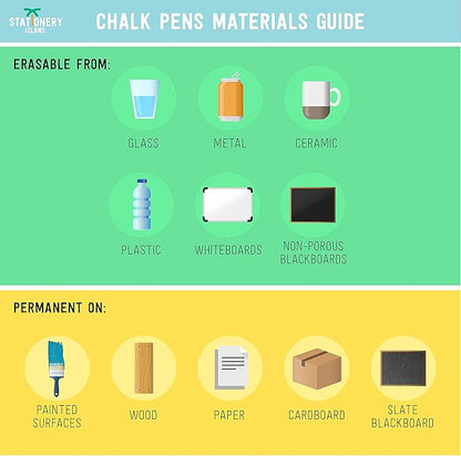 STATIONERY ISLAND Chalk Pens for Blackboard, Liquid Chalk Markers for Chalkboard and Glass, Wipeable Chalk pens for Window Drawing,8 Colours