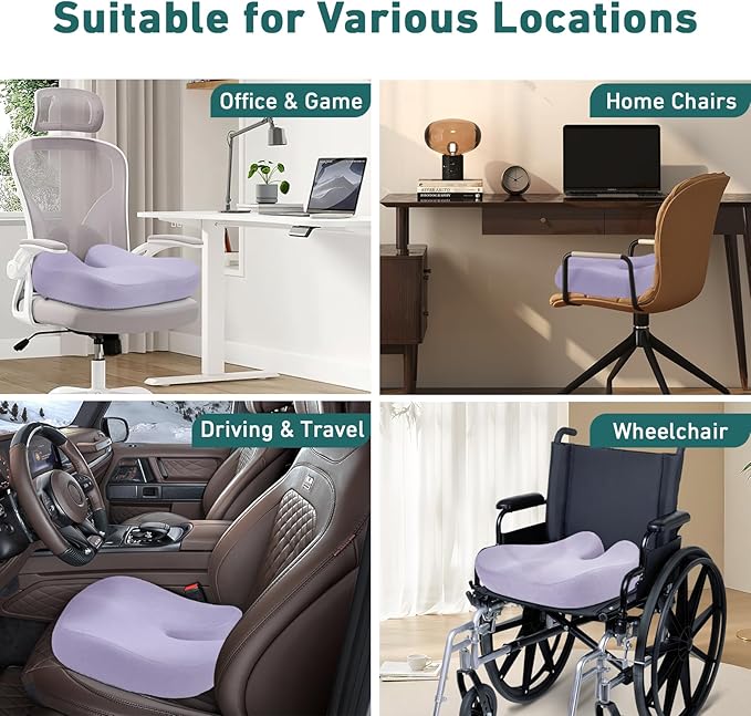Seat Cushions for Office Chairs - Pressure Relief Seat Cushion - Car Seat Cushions for Pressure Relief, Tailbone Pain, Sciatica & Back Pain Relief for Office Chairs (Light Purple-U Shape)