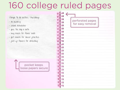 Steel Mill & Co Cute Mini Spiral Notebook, 8.25" x 6.25" Journal with Durable Hardcover and 160 Lined Pages, Pink Dots