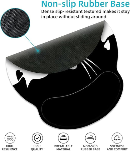 Ergonomic Mouse Pad with Wrist Support,White and Black Cat Mouse Pad with Wrist Rest,Relieve Wrist Pain Mousepad Non-Slip Rubber Base,Mouse Pads for Desk,Computers,Laptop,Office,Home,Accessories