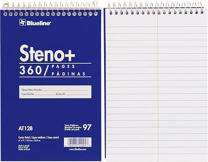 Blueline high-capacity steno pad, medium/college rule, blue cover, 180 white 6 x 9 sheets