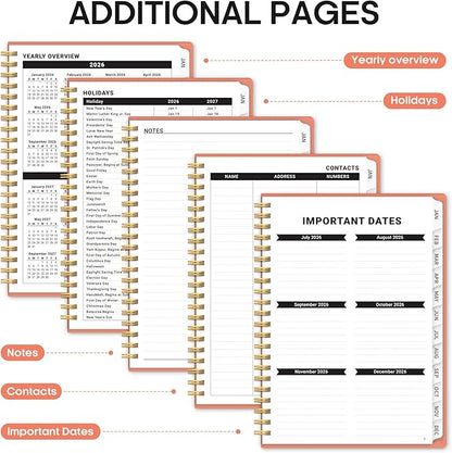 2026 Planner, Weekly and Monthly Calender Planner, Jan 2026 to Dec 2026, Hardcover 2026 Calendar Planner Book with Tabs & Inner Pocket, Office Home School Supplies for Women & Men - A4 (8.5" x 11"), Coral