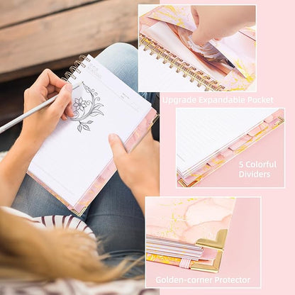 Spiral Notebooks for Work, 240 Pages Lined Spiral Journal Notebook, 5 Subject A5 College Ruled Journals for Writing, 8.6”x6.2''Journaling Notebooks for School Office Supplies (Pink Marble)
