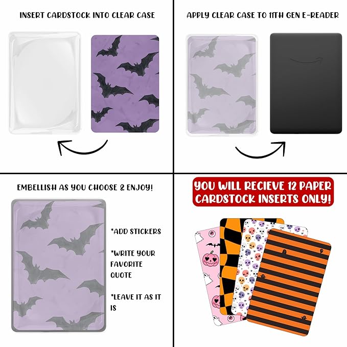 E-reader Cardstock Paper Inserts for Clear Case | 12 pk 4.88 x 6.73” inches Paper White 11th Generation 6.8" Screen Compatible Put Behind Case Colorful Floral Designs Change Out (Design Mix 7)