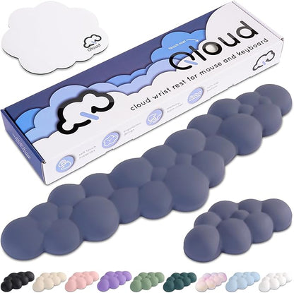 Qloud Cloud Wrist Rest Keyboard Wrist Rest for Computer Keyboard Pad, Cloud Keyboard Wrist Rest, Wrist Pad for Keyboard, Memory Foam, Non Slip Base, Comes with Mouse Pad - Slate Blue