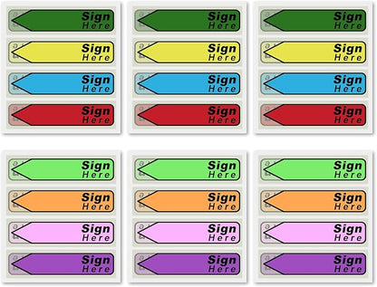 600pcs Stickers(6 Pack) Sign Here Labels, Sign Here Flags Sticky Notes Initial Here Stickers with Dispenser Arrow Labels Easy to Post for Office School Notary Books(Colorful)