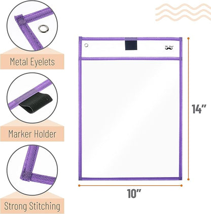 Mr. Pen- Dry Erase Pocket Sleeves, 10 x 14 Inch, 6 Pack, Pastel Colors, Plastic Sleeves, Dry Erase Pockets Reusable Sleeves, Dry Erase Sleeves, Clear Pocket Sleeves, Classroom Sleeves