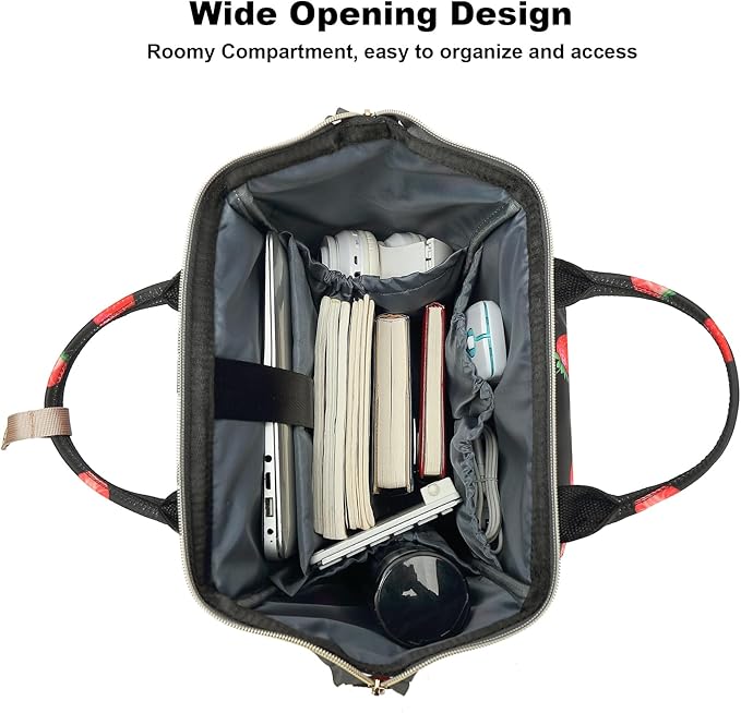 Strawberry Laptop Backpack College School Backpack Bookbags Nurse Backpacks Travel Bags for Women Girls Fits 15.6 Inch Notebook