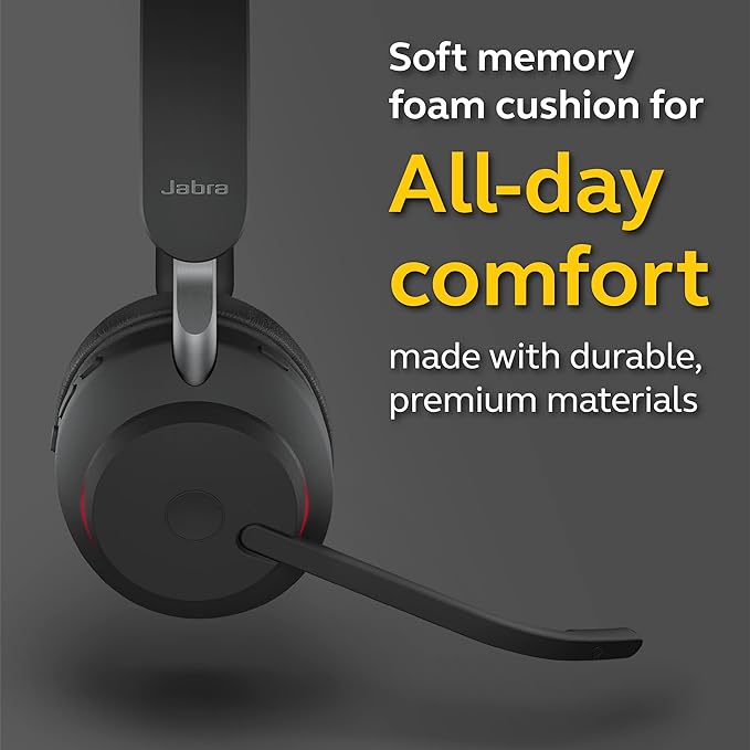 Jabra Evolve2 65 MS Wireless Headset with Link380c, Mono, Black – Wireless Bluetooth Headset for Calls and Music, 37 Hours of Battery Life, Passive Noise Cancelling Headphones
