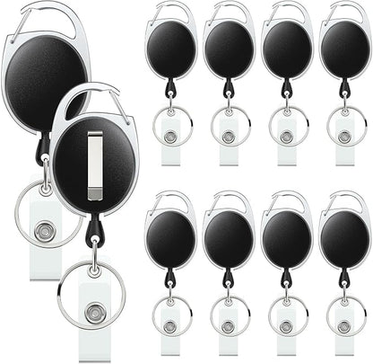 Uniclife 10 Pack Retractable Badge Reel for Badge Holder Heavy Duty Retractable Keychain Strong ABS Casing with Stainless Steel Spring Coil 24 Inch Nylon Rope Carabiner Clip and Key Ring