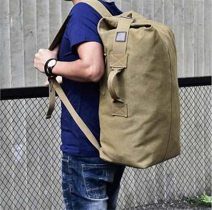 Military Duffel Bag Top Load Double Strap Canvas Backpack Army Travel (upgrade khaki big)