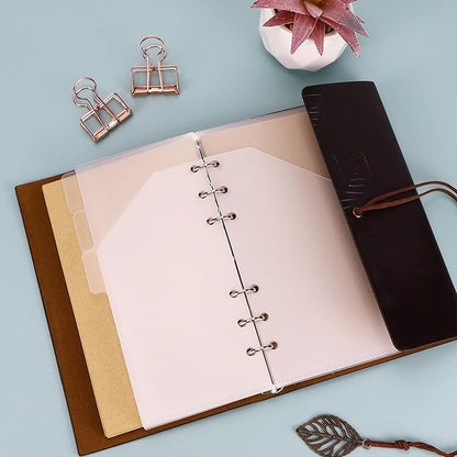 A6 Binder Pockets with No Zipper, Koqye Blue 10 Pcs Plastic Zipless Budget Envelopes, Two Pockets Frosted Cash Envelopes Money Bag for Budgeting, Cash Stuffing (Clear with tabs)