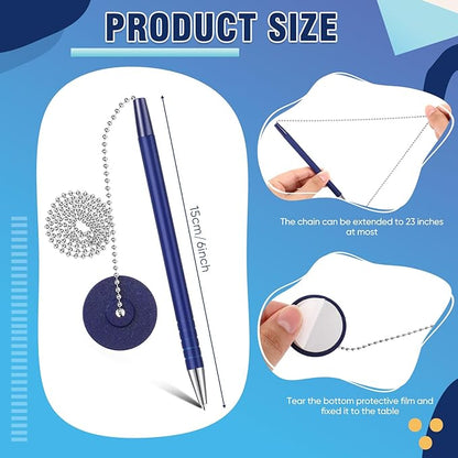 Pasimy Secure Pen with Adhesive Chain and Security Blue Ink Pen Holder for Home Office Supplies(20 Pieces)