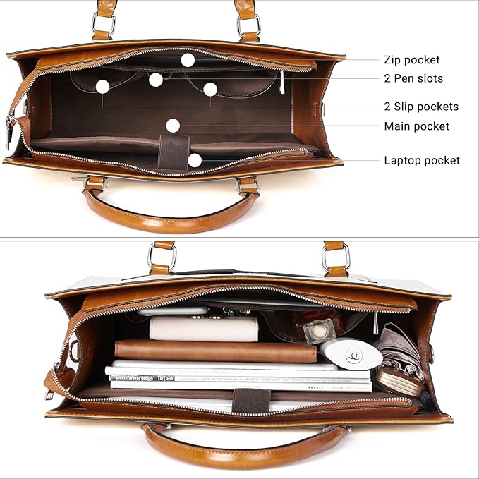 Telena Laptop Tote Bag for Women, 15.6 Inch Shoulder Tote Bag Leather Briefcase for Women, Large Capacity Handbag Bags