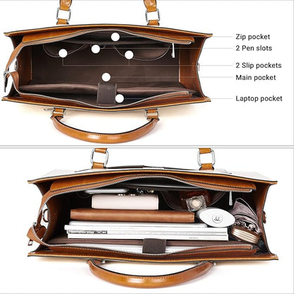 Telena Laptop Tote Bag for Women, 15.6 Inch Shoulder Tote Bag Leather Briefcase for Women, Large Capacity Handbag Bags