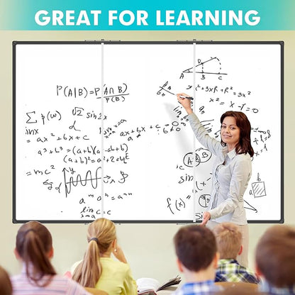 JILoffice Large Magnetic White Board 72 x 48 Inches, Foldable Dry Erase White Board, Black Aluminum Frame Wall Mounted Board for Office Home and School