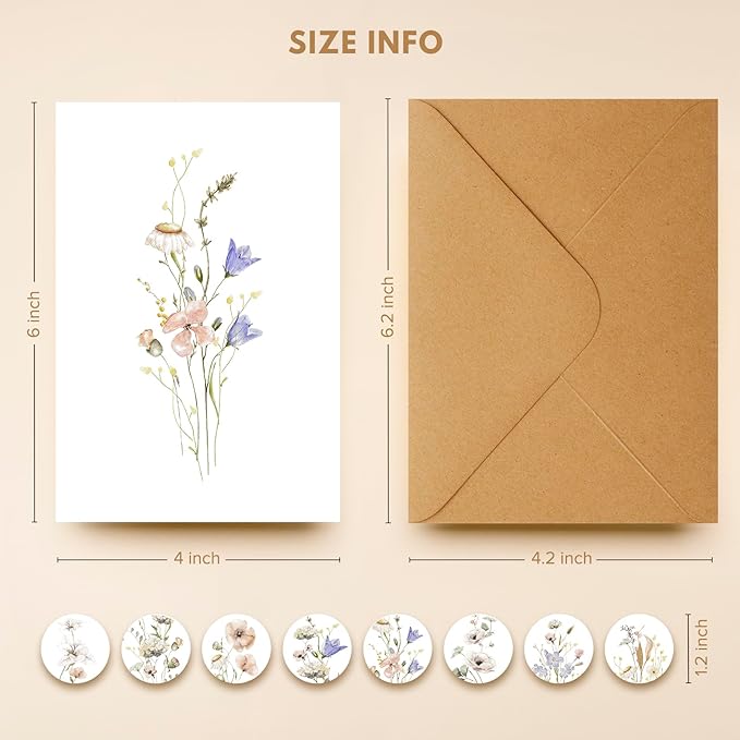 Blank Cards, 32 Pack Blank Greet Cards, Beautiful Blank Note Cards, Perfect Stationary Set For All Occasions, 8 Assorted Floral Designs, 4" x 6"